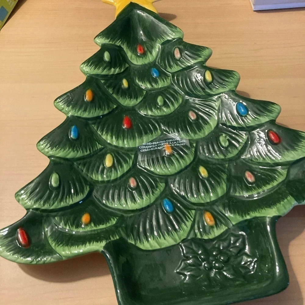 Mr. Christmas Vintage Style Christmas Tree  Ceramic Platter NIB